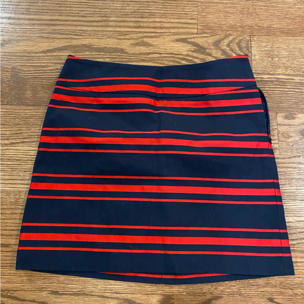 LOFT Navy & Red Striped Mini Skirt 0P